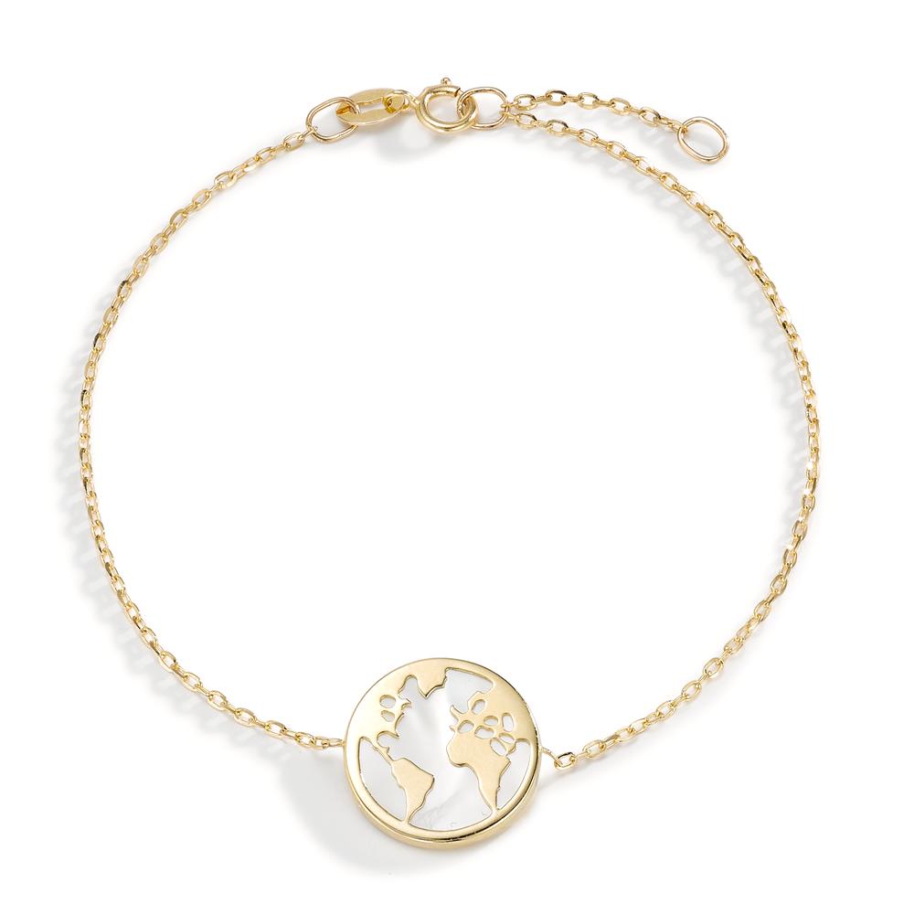 Bracelet 14k Yellow Gold Mother of pearl Globe 16-18 cm