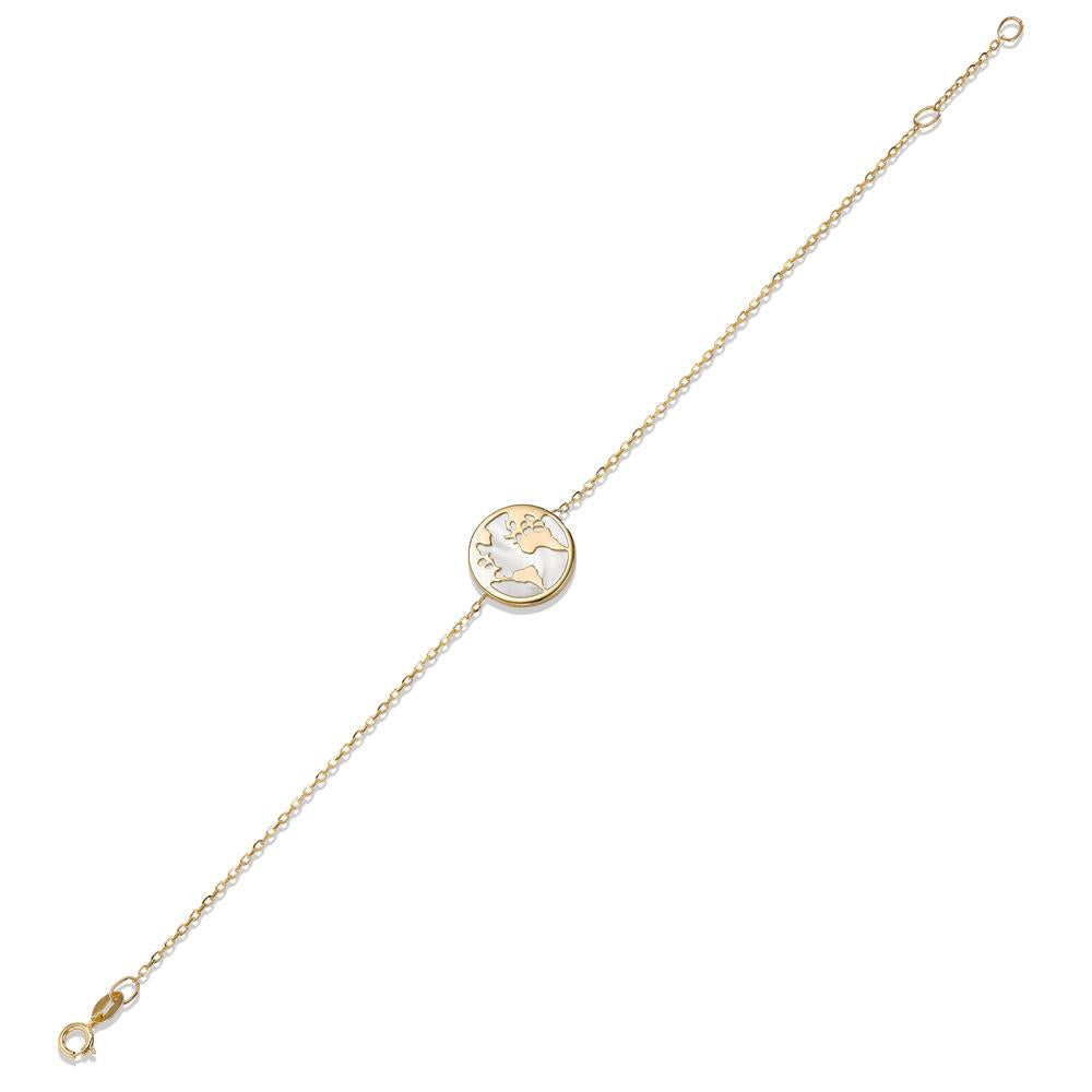 Bracelet 14k Yellow Gold Mother of pearl Globe 16-18 cm