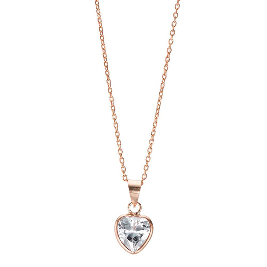 Necklace with pendant Silver Zirconia Rose Gold plated Heart 38-40 cm Ø8 mm