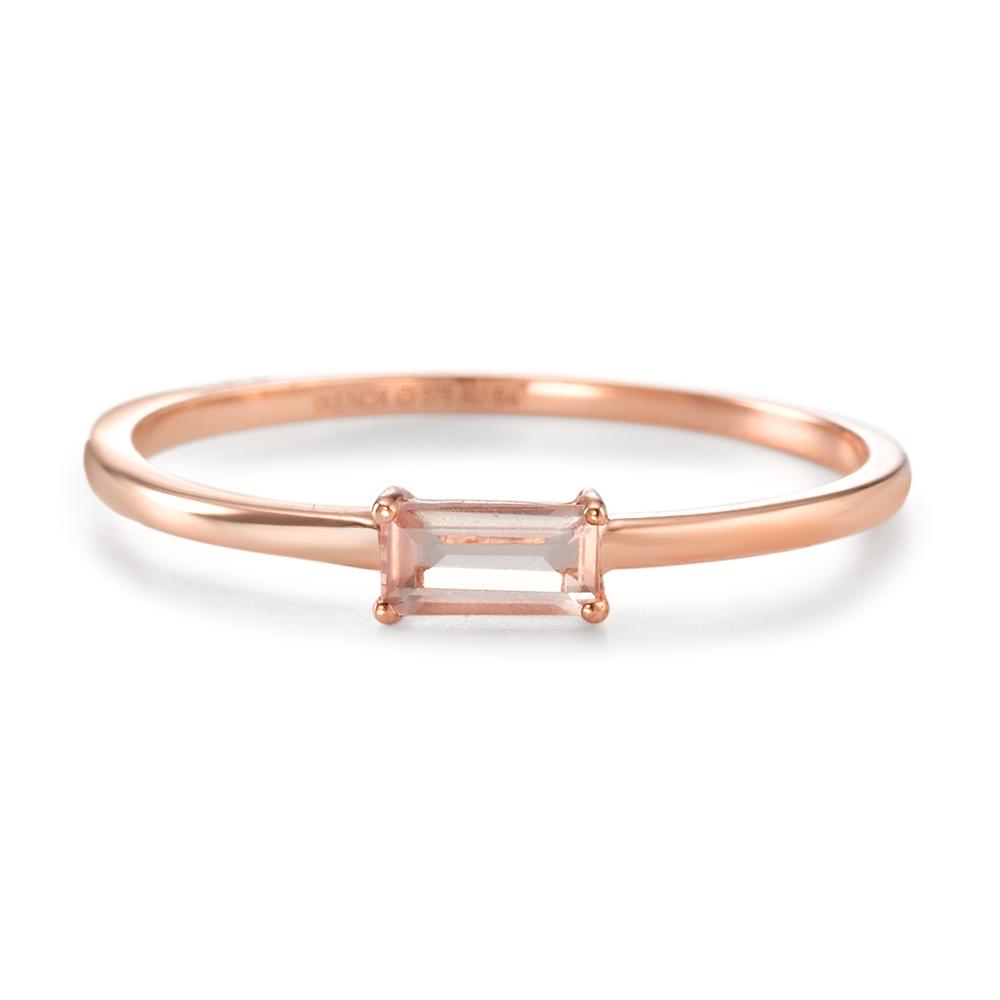 Solitaire ring 9k Rose Gold Rose Quartz baguette