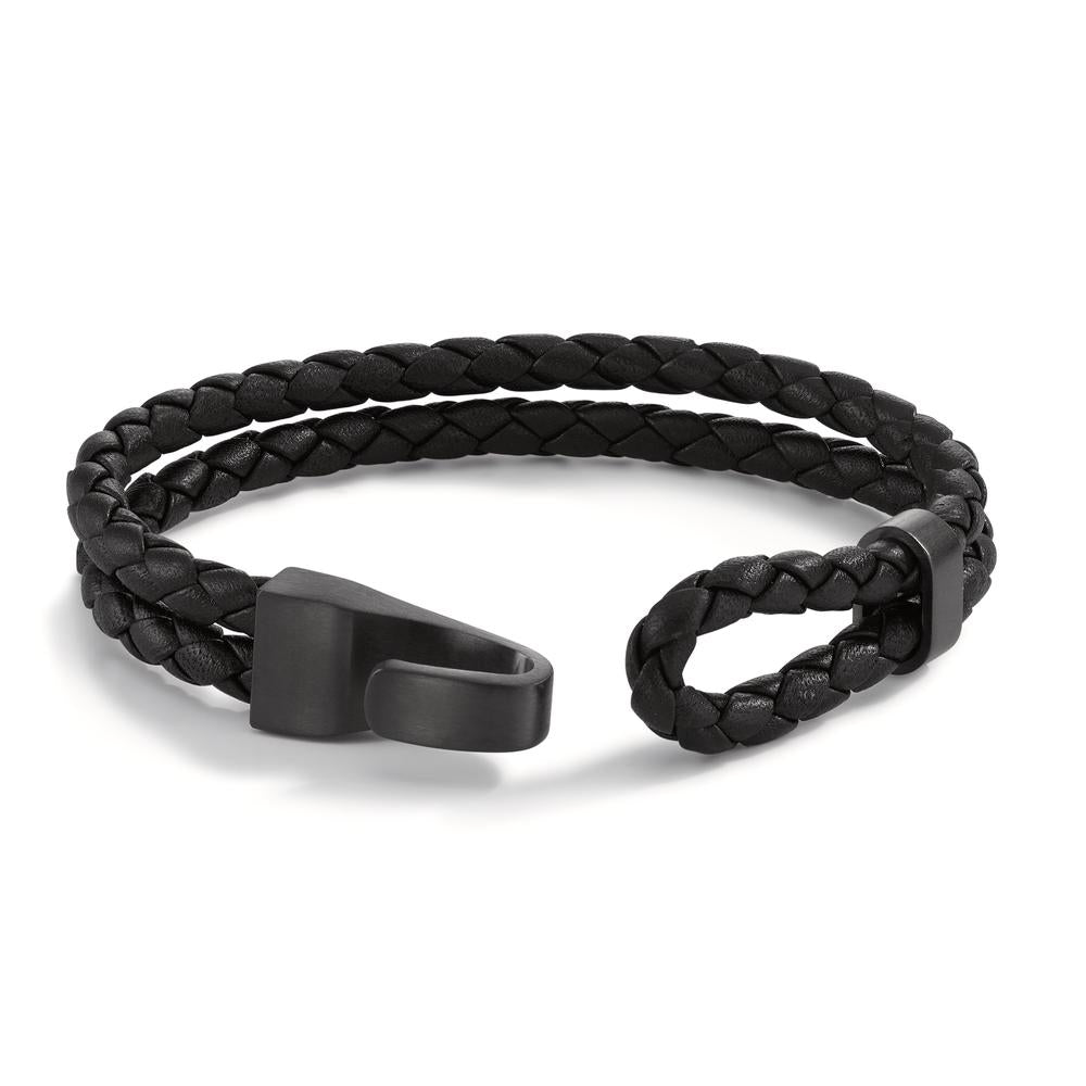 Bracelet Leather, Stainless steel Gray IP coated 19 cm