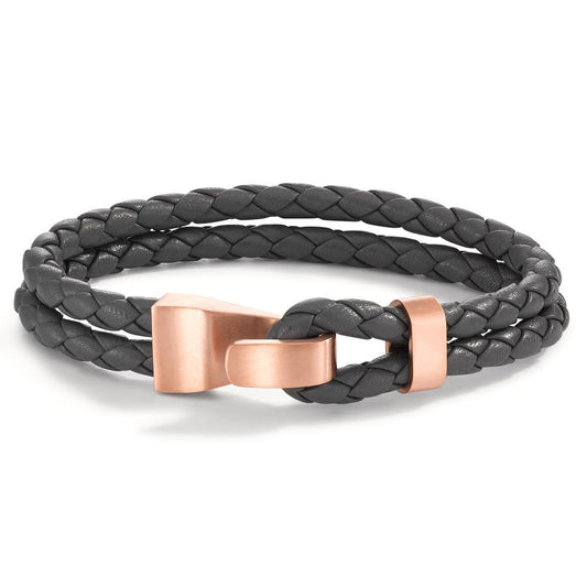 Bracelet Leather, Stainless steel Rose IP coated 19 cm