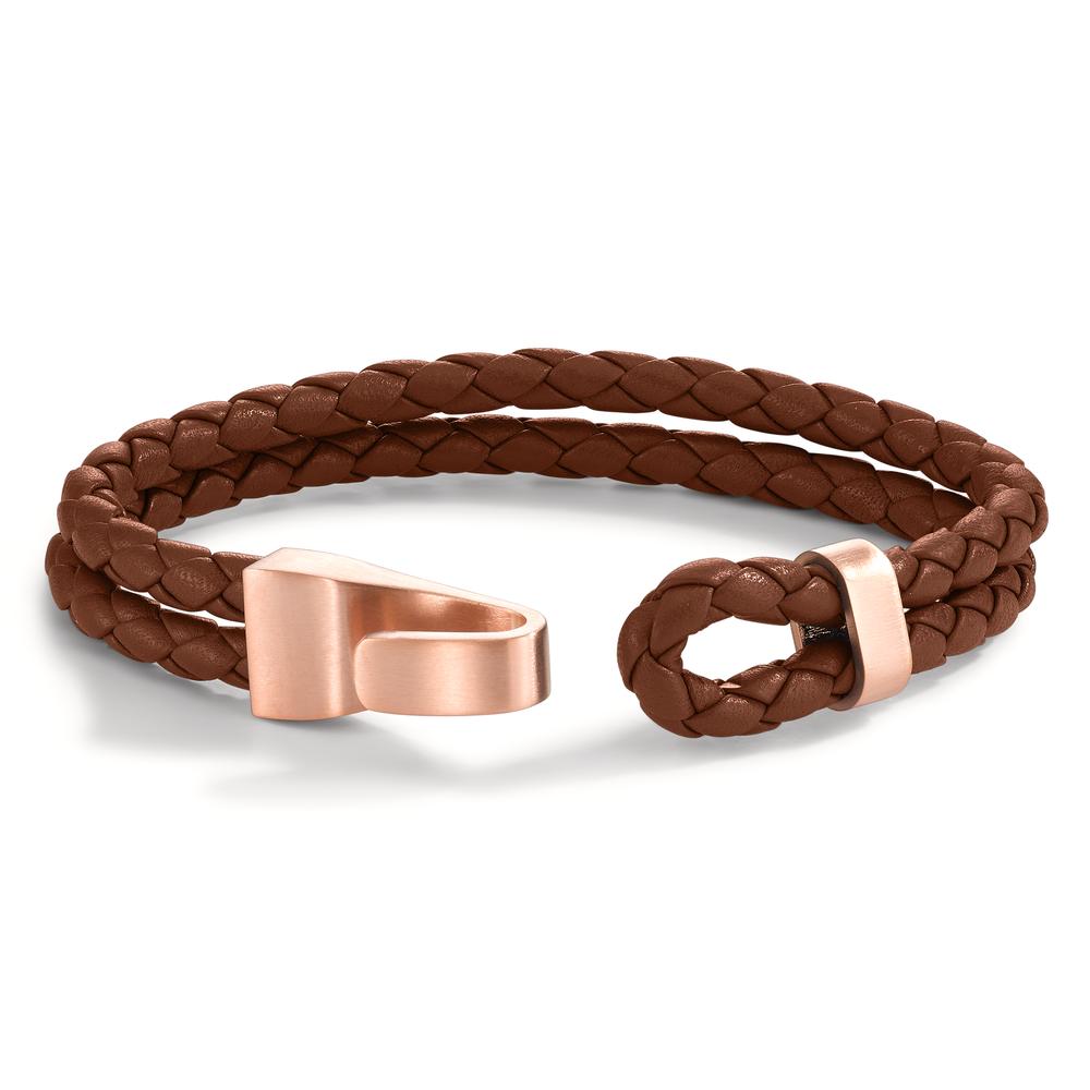 Bracelet Leather, Stainless steel Rose IP coated 19 cm