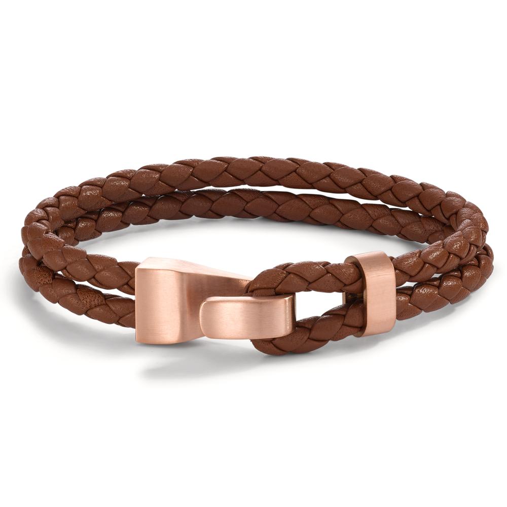 Bracelet Leather, Stainless steel Rose IP coated 21 cm