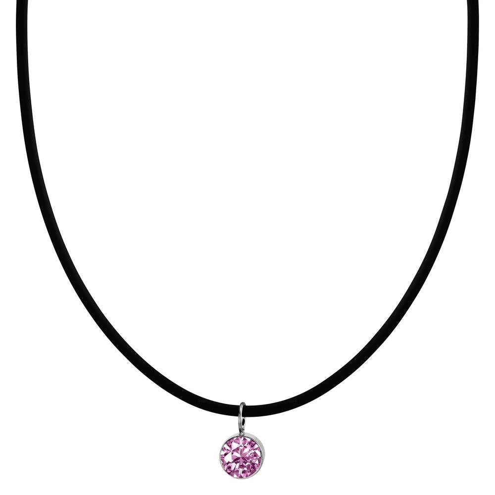 Necklace Rubber, Stainless steel, Silver Zirconia Rose 42 cm