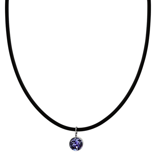 Necklace Rubber, Stainless steel, Silver Zirconia Violet 42 cm