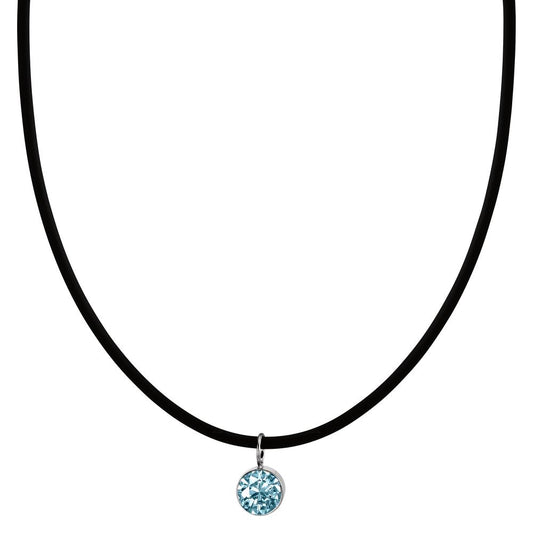 Necklace Rubber, Stainless steel, Silver Zirconia Aqua 42 cm