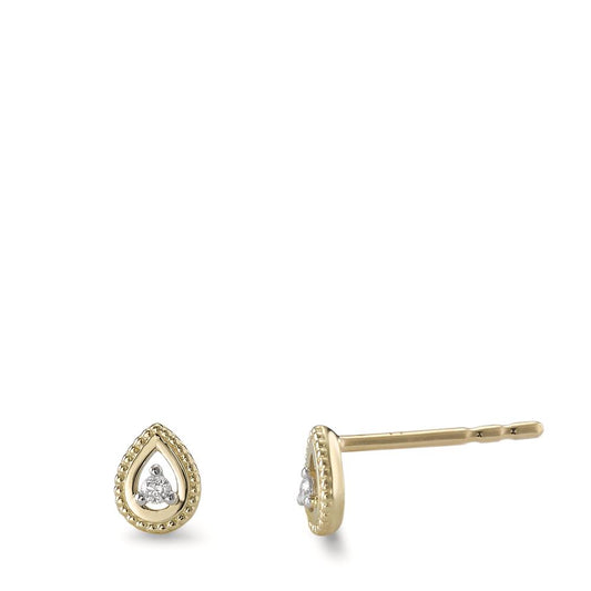 Stud earrings 9k Yellow Gold Diamond 0.02 ct, 2 Stones, brilliant, p1 Ø4.5 mm