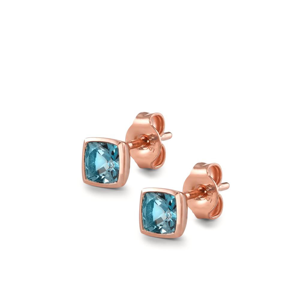 Stud earrings 9k Red Gold London Blue Topaz 2 Stones Ø4.5 mm