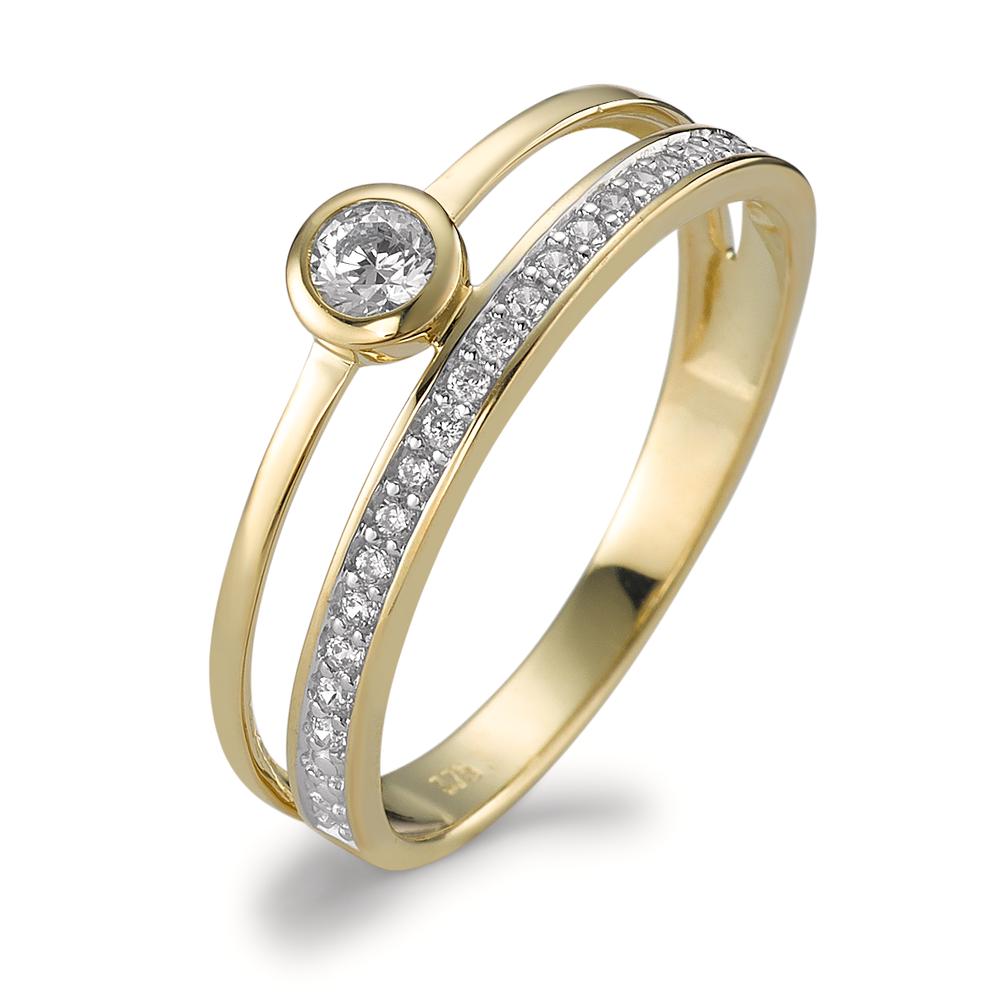 Ring 9k Yellow Gold Zirconia 20 Stones Bicolor