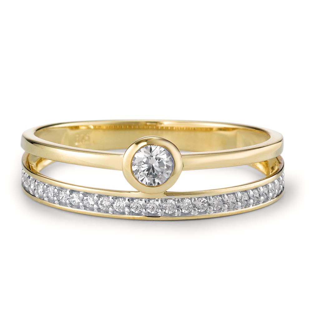 Ring 9k Yellow Gold Zirconia 20 Stones Bicolor