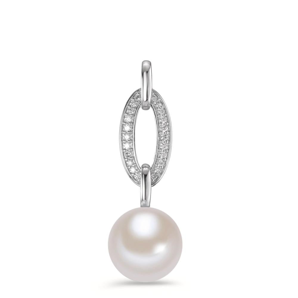 Pendant 18k White Gold Diamond 0.09 ct, brilliant, w-si Freshwater pearl