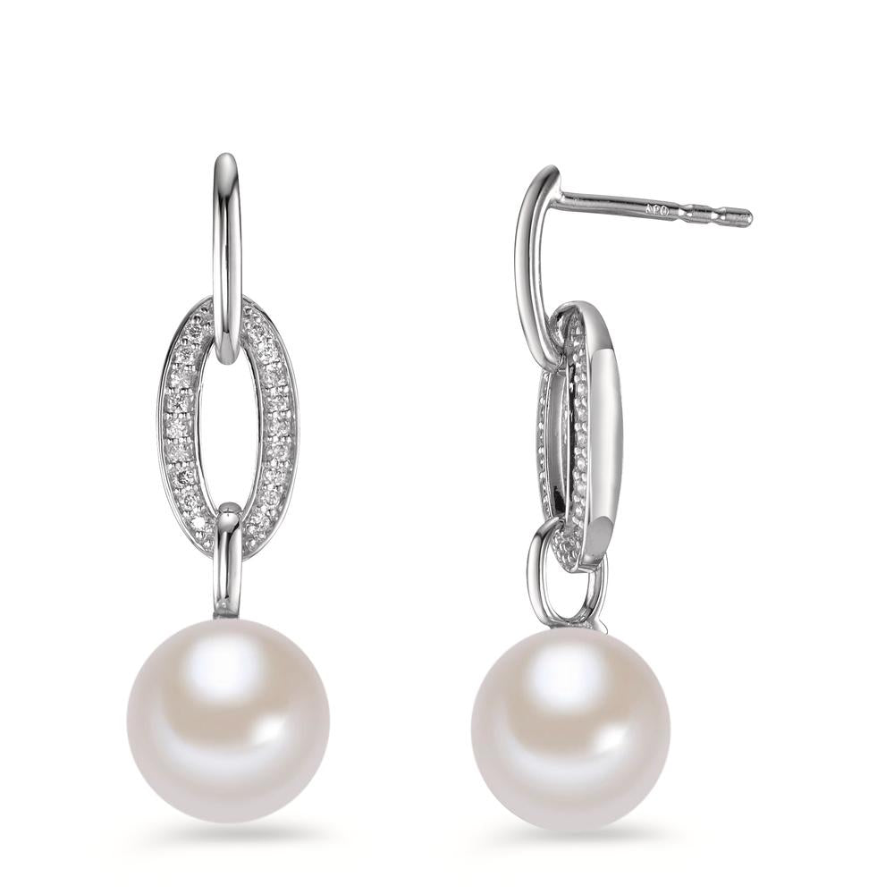 Drop Earrings 18k White Gold Diamond 0.12 ct, brilliant, w-si Freshwater pearl