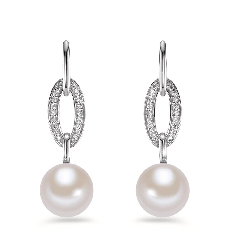 Drop Earrings 18k White Gold Diamond 0.12 ct, brilliant, w-si Freshwater pearl