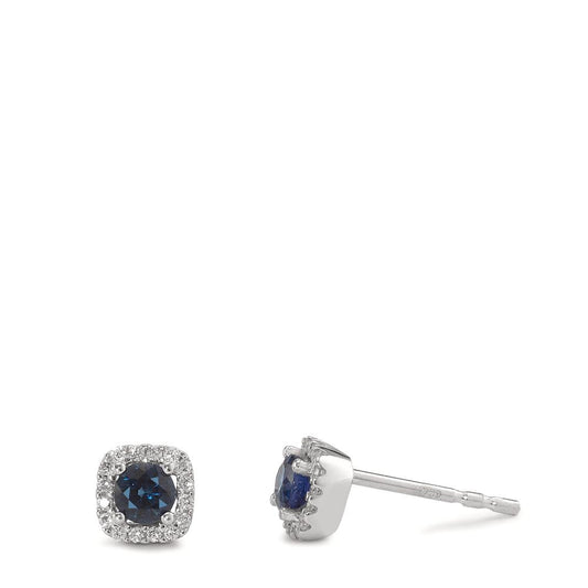 Stud earrings 18k White Gold Sapphire Blue, 2 Stones, Diamond White, 0.10 ct, 24 Stones, w-si Ø5 mm