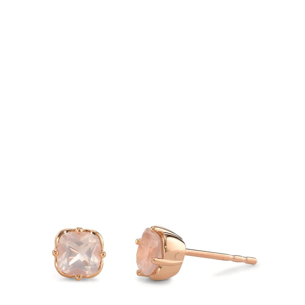 Stud earrings 18k Red Gold Rose Quartz 2 Stones Ø6 mm