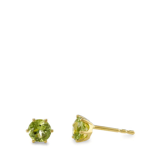 Stud earrings 18k Yellow Gold Peridot 2 Stones Ø5 mm