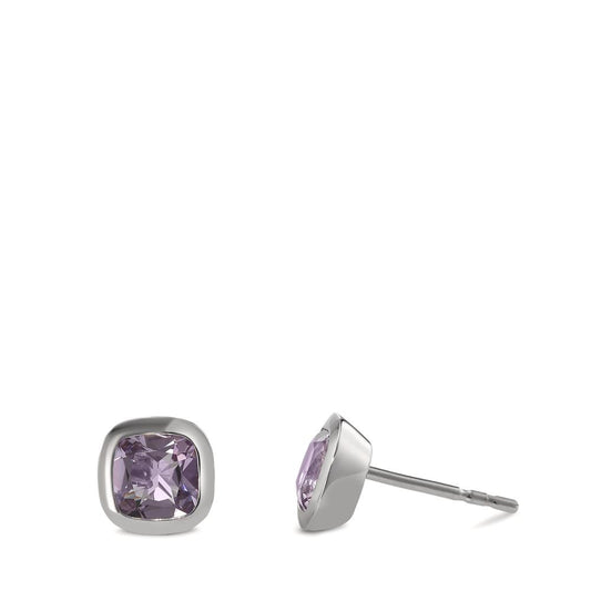 Stud earrings 18k White Gold Amethyst 2 Stones Ø7 mm