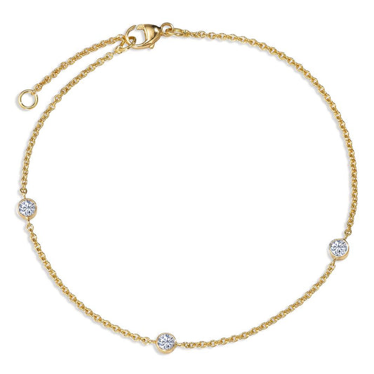 Bracelet 18k Yellow Gold Diamond 0.18 ct, 3 Stones, w-si 16-18 cm