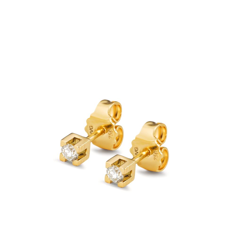 Stud earrings 18k Yellow Gold Diamond 0.12 ct, 2 Stones, w-si Ø3 mm