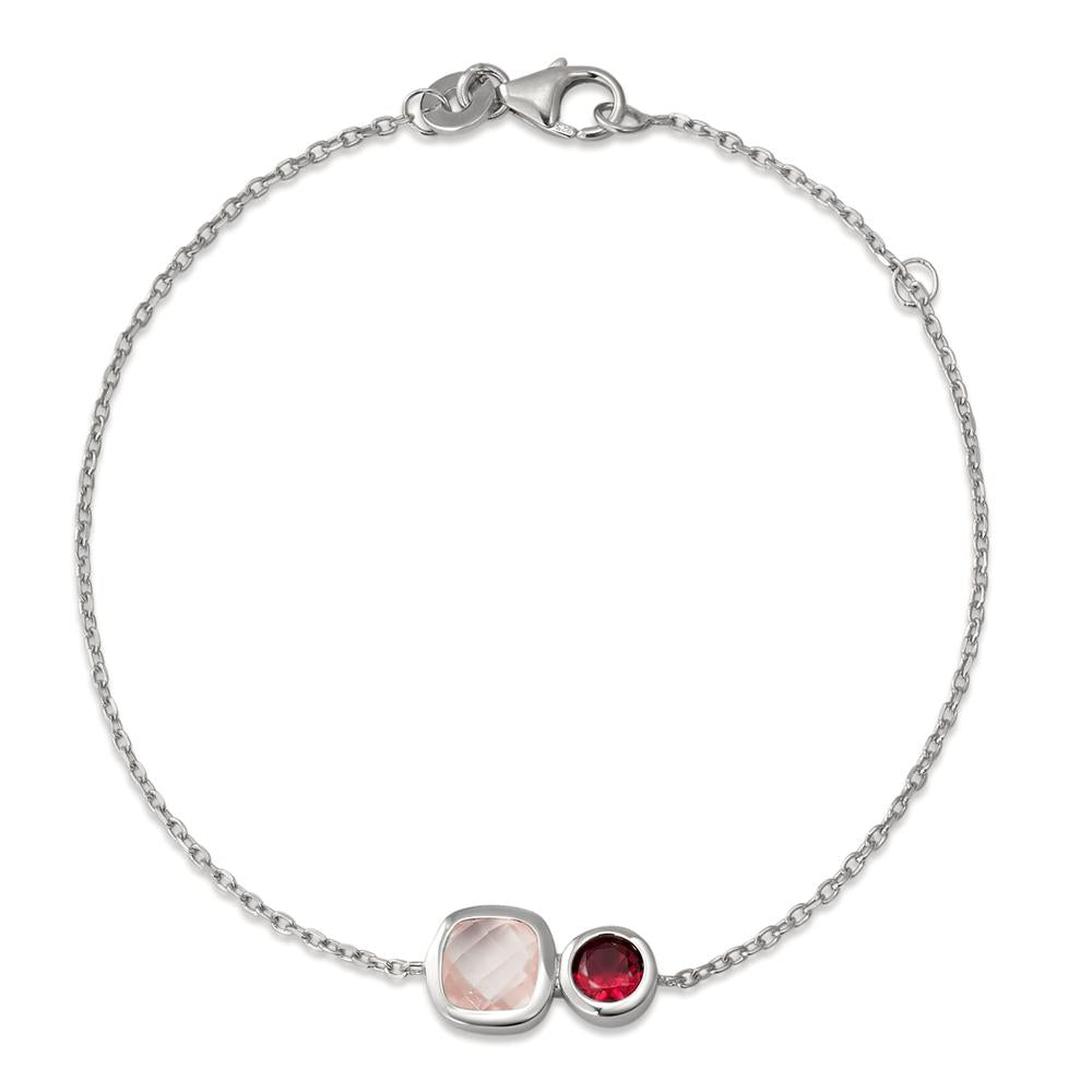 Bracelet Silver Rose Quartz 2 Stones Rhodium plated 16-18 cm