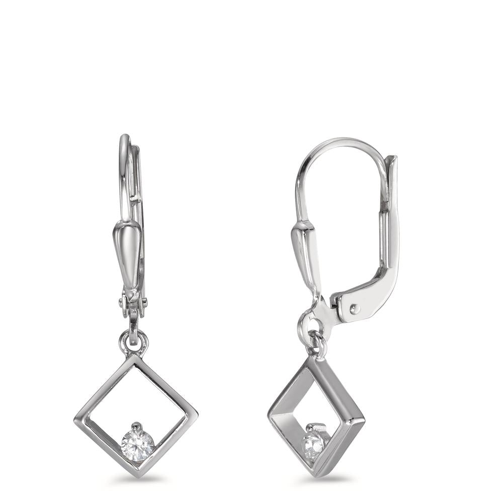 Drop Earrings 9k White Gold Zirconia 2 Stones