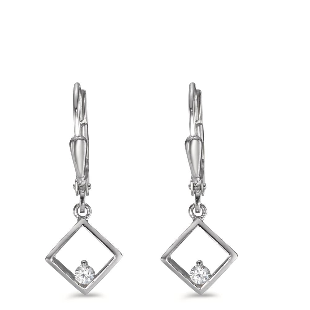 Drop Earrings 9k White Gold Zirconia 2 Stones