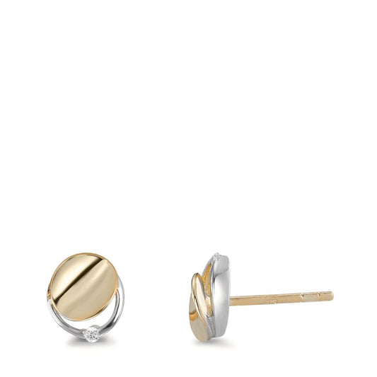 Stud earrings 9k Yellow Gold Zirconia 2 Stones Bicolor Ø7 mm