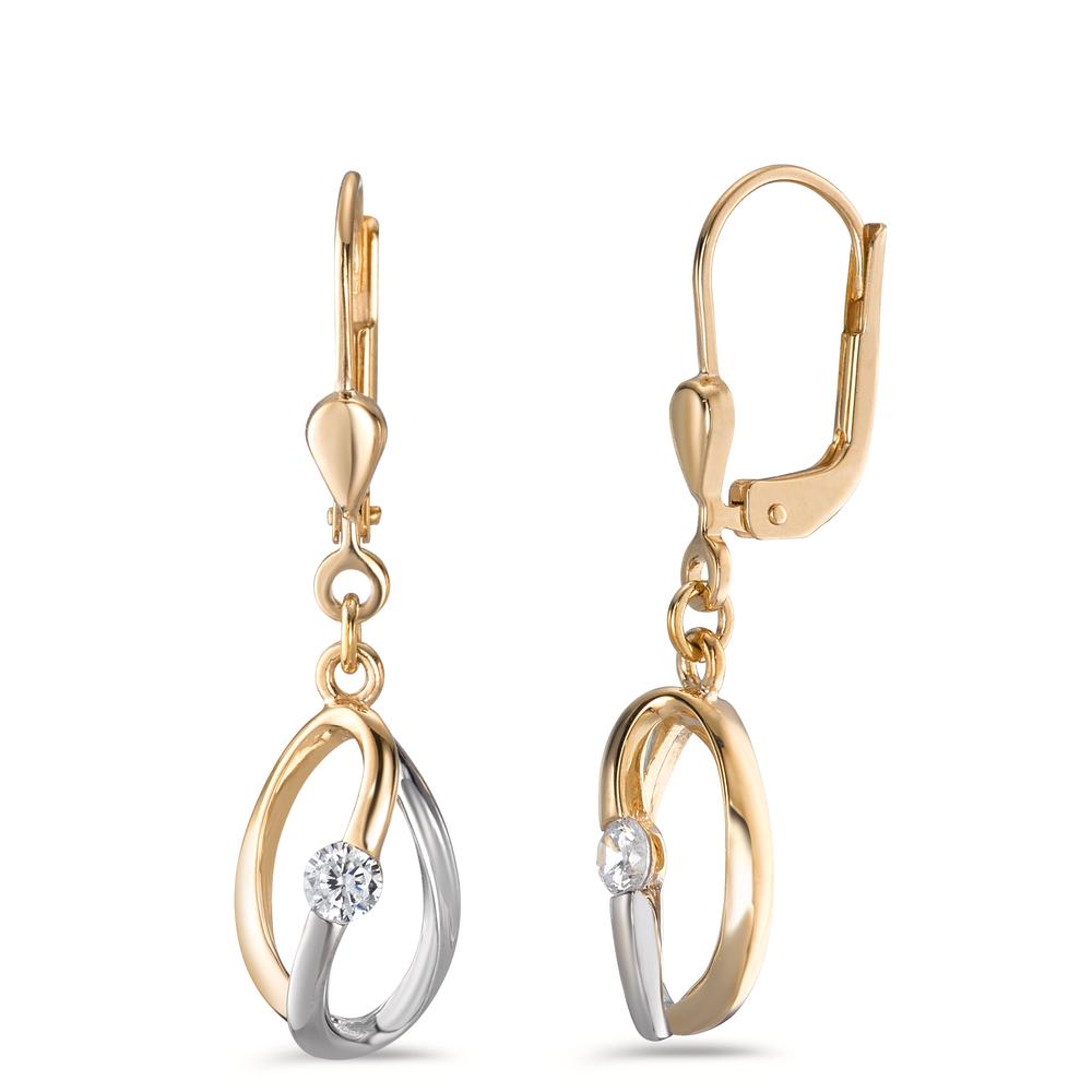 Drop Earrings 9k Yellow Gold Zirconia 2 Stones Bicolor