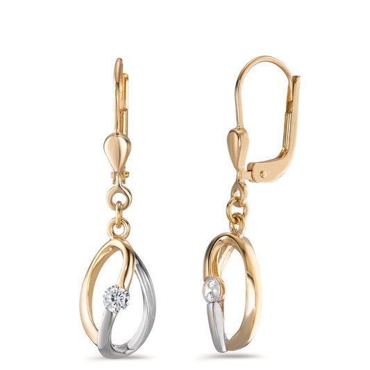 Drop Earrings 9k Yellow Gold Zirconia 2 Stones Bicolor