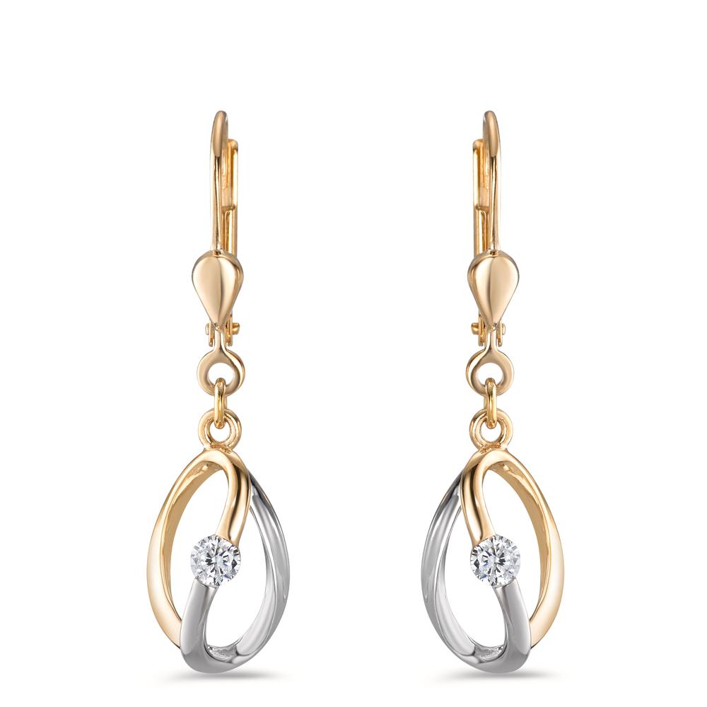 Drop Earrings 9k Yellow Gold Zirconia 2 Stones Bicolor