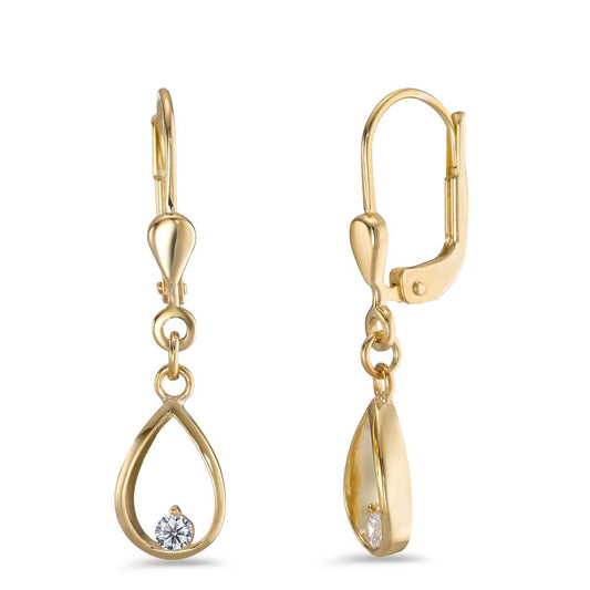 Drop Earrings 9k Yellow Gold Zirconia 2 Stones