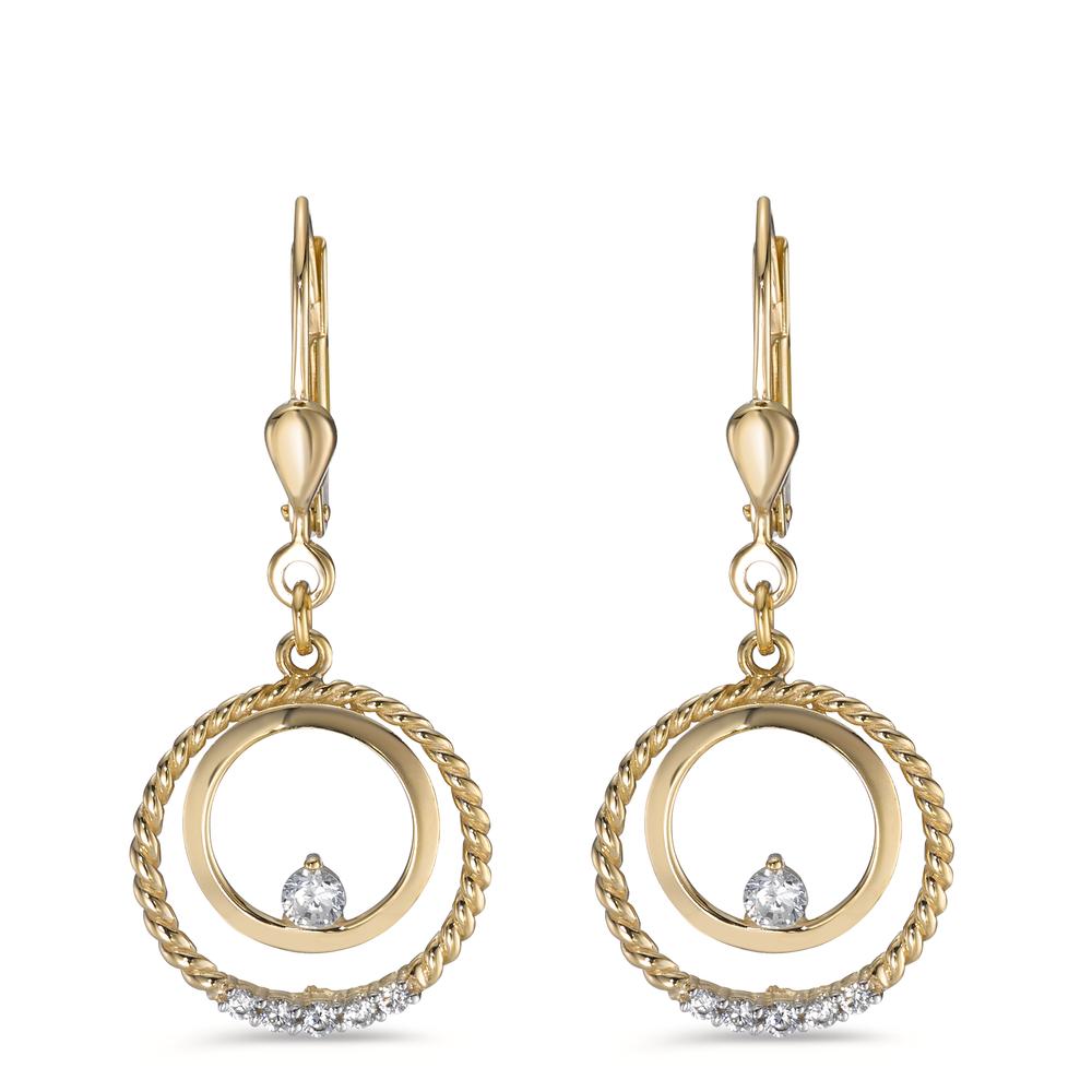 Drop Earrings 9k Yellow Gold Zirconia 12 Stones Ø15 mm