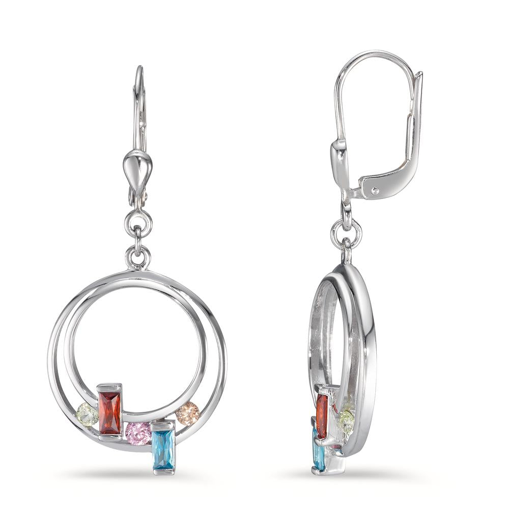 Drop Earrings Silver Zirconia Colorful Rhodium plated Ø17 mm