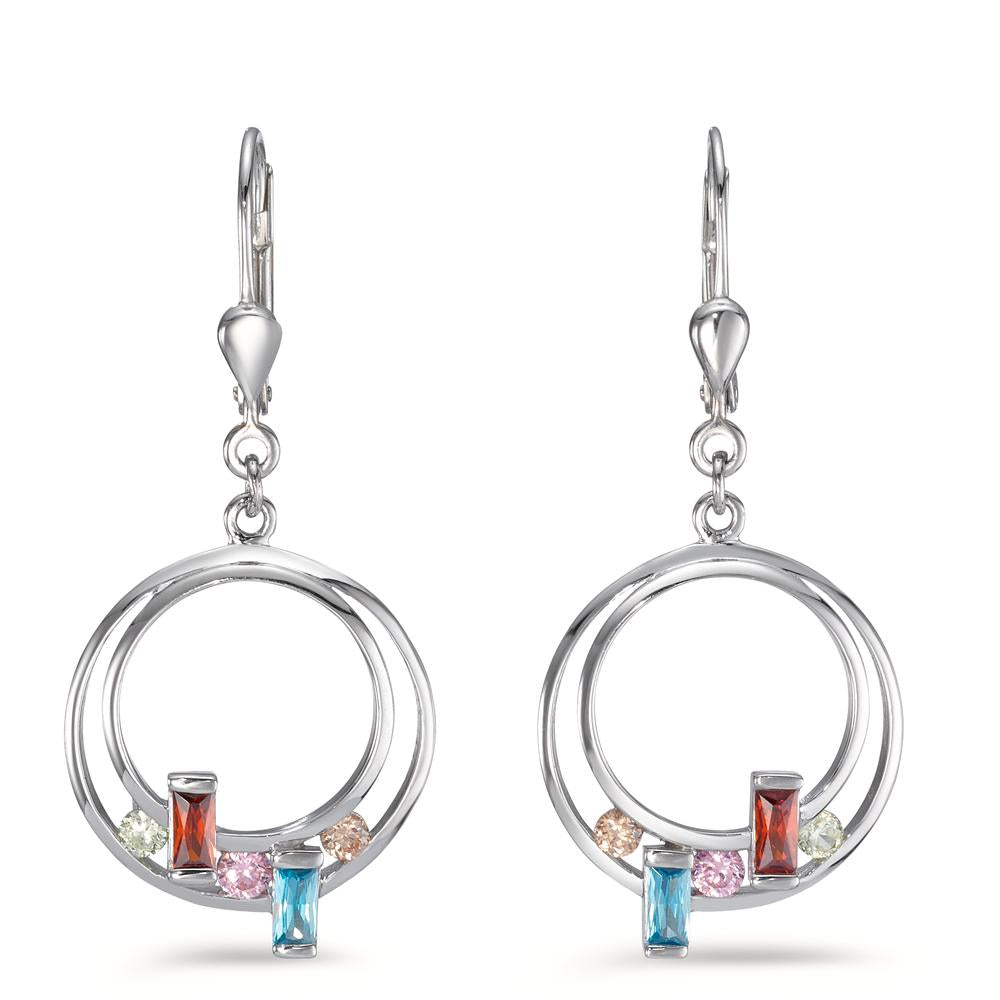 Drop Earrings Silver Zirconia Colorful Rhodium plated Ø17 mm