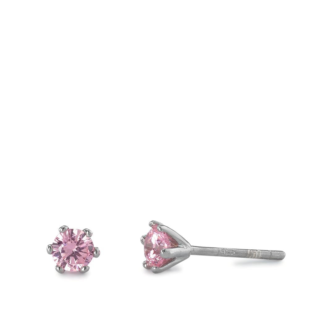 Stud earrings Silver Zirconia Rose, 2 Stones Rhodium plated Ø4.5 mm