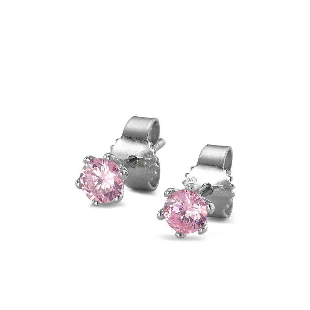 Stud earrings Silver Zirconia Rose, 2 Stones Rhodium plated Ø4.5 mm