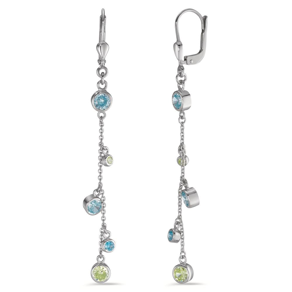 Drop Earrings Silver Zirconia Colorful, 10 Stones Rhodium plated