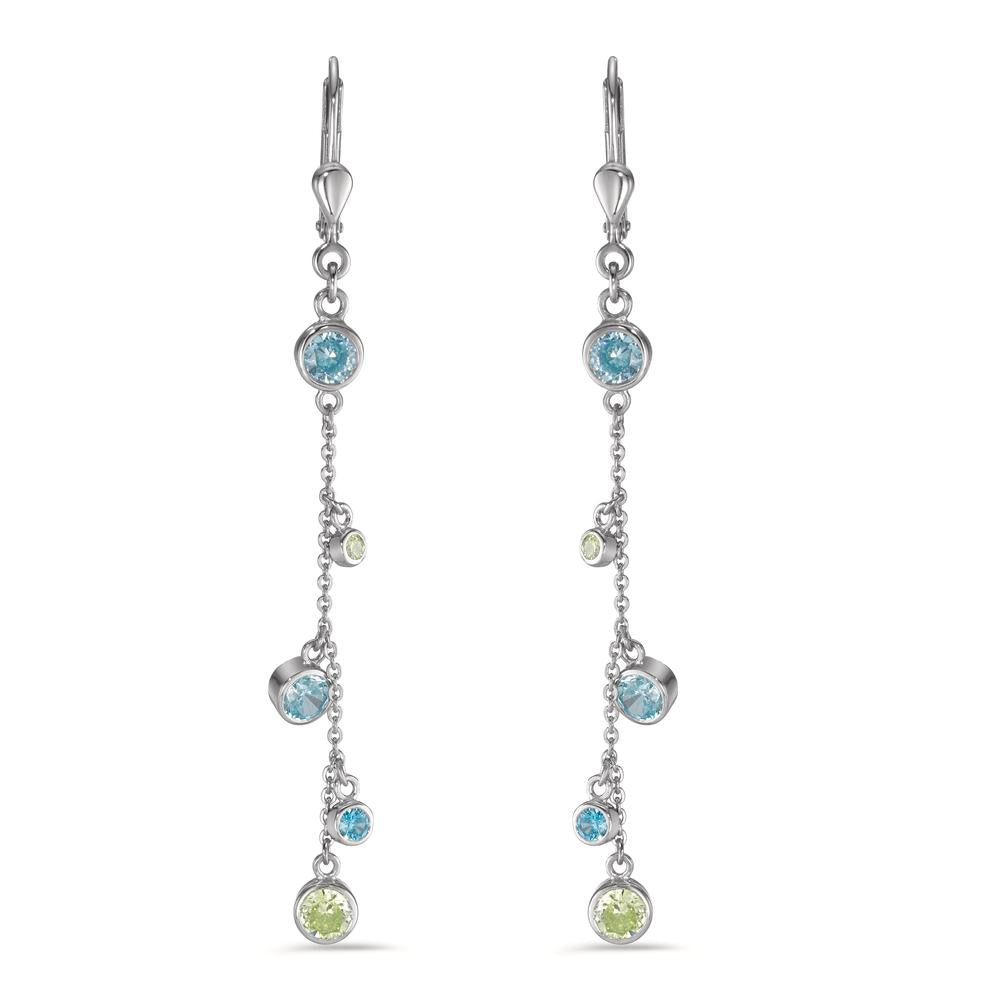 Drop Earrings Silver Zirconia Colorful, 10 Stones Rhodium plated