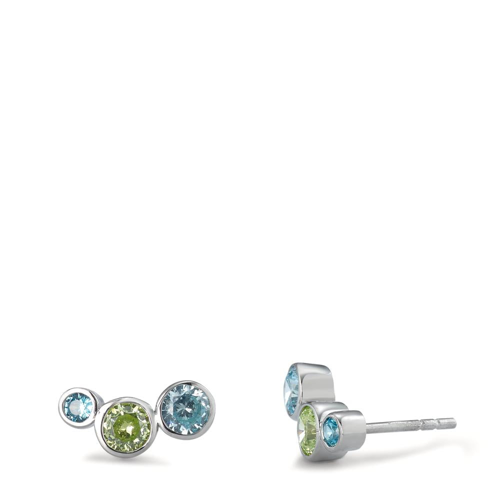 Stud earrings Silver Zirconia Colorful, 6 Stones Rhodium plated