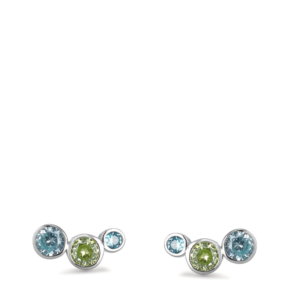 Stud earrings Silver Zirconia Colorful, 6 Stones Rhodium plated