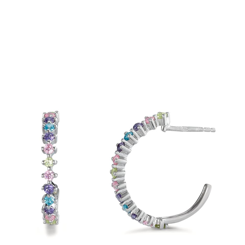 Hoop earrings Silver Zirconia Colorful, 26 Stones Rhodium plated