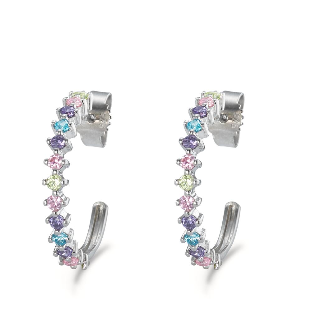 Hoop earrings Silver Zirconia Colorful, 26 Stones Rhodium plated