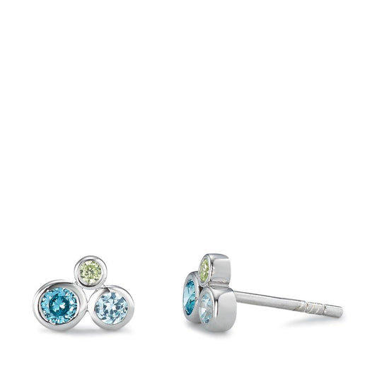 Stud earrings Silver Zirconia Colorful, 6 Stones Rhodium plated Ø7.5 mm