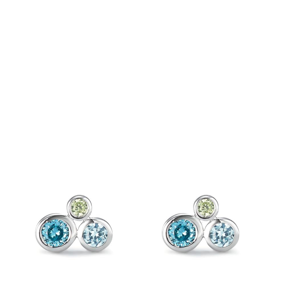 Stud earrings Silver Zirconia Colorful, 6 Stones Rhodium plated Ø7.5 mm