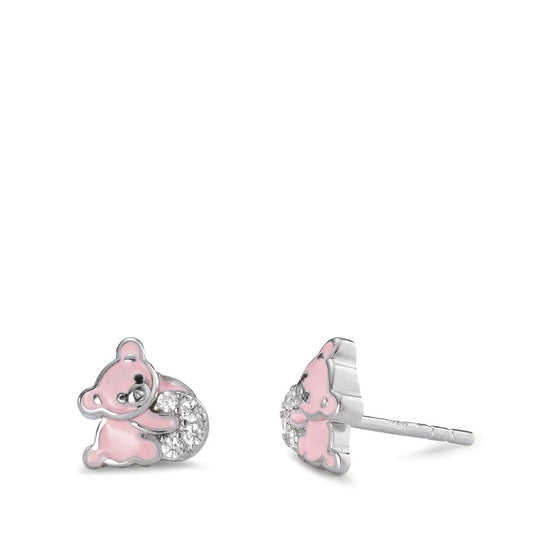 Stud earrings Silver Zirconia 8 Stones Rhodium plated Bear Ø8 mm