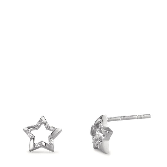 Stud earrings Silver Zirconia 10 Stones Rhodium plated Star Ø8 mm