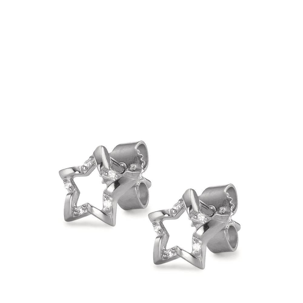 Stud earrings Silver Zirconia 10 Stones Rhodium plated Star Ø8 mm