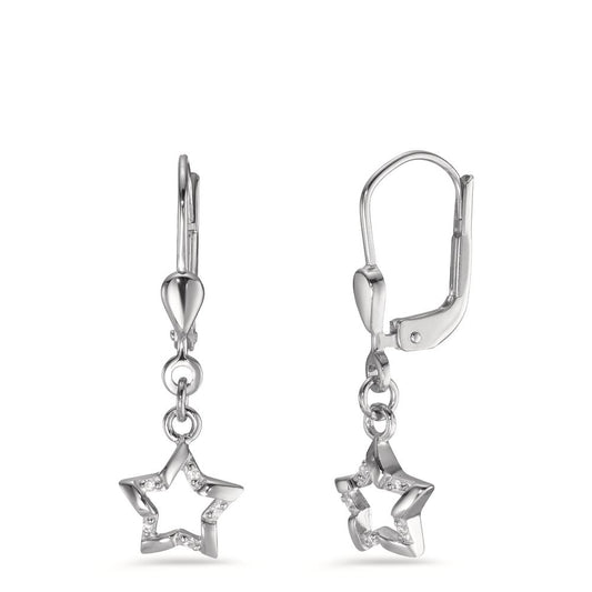 Drop Earrings Silver Zirconia 10 Stones Rhodium plated Star Ø8 mm