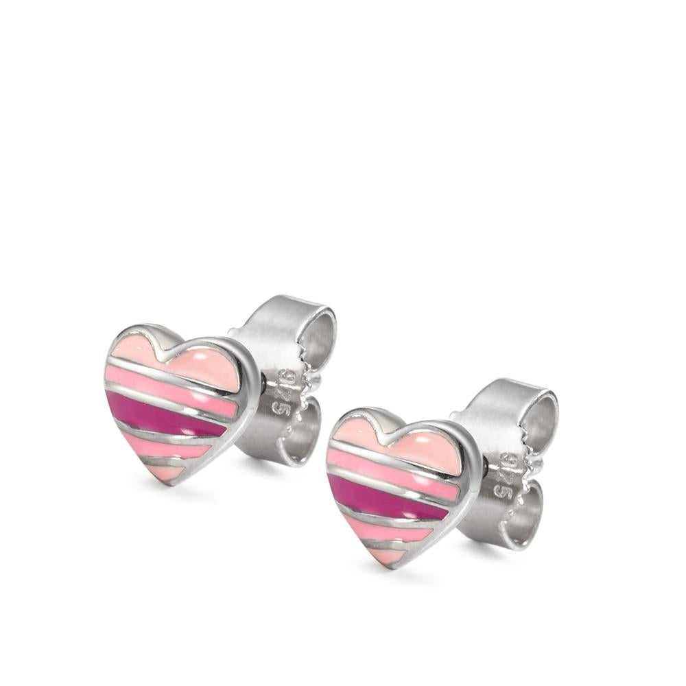 Stud earrings Silver Rhodium plated Heart Ø6.5 mm